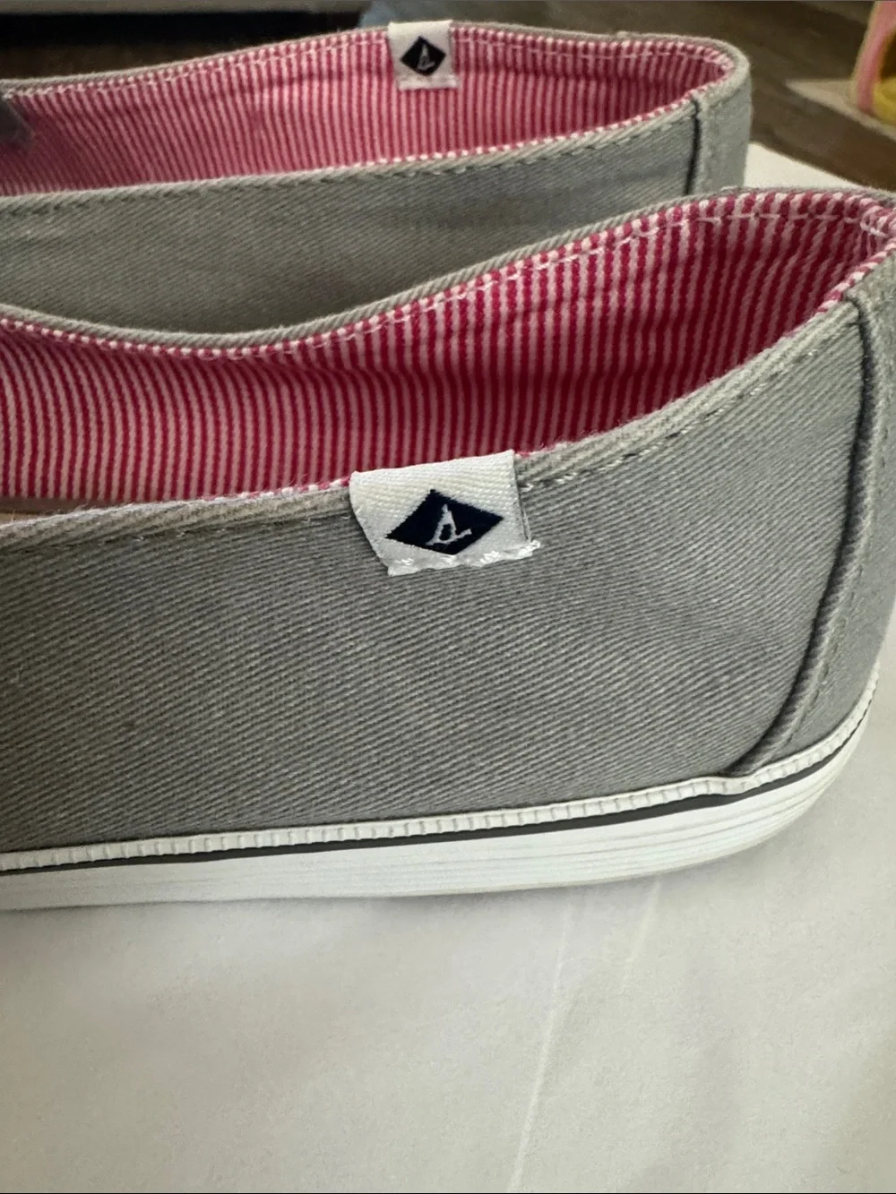 Like New, Sperry gray canvas boat shoes . Size 9.5.